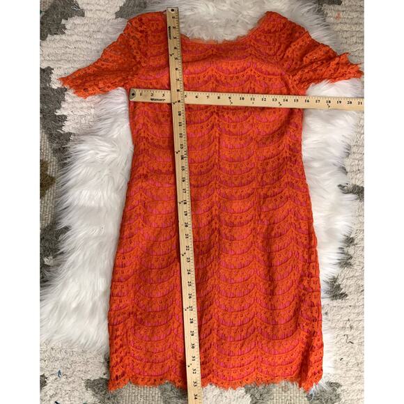 Boden Orange Pink Scalloped Lace Sheath Dress 4 4R S Small Scoop Back - Picture 9 of 10